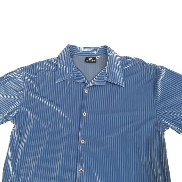 Vintage Positano Shirt Mens XL Blue Velvet Iridescent Button Up Disco Rave - Picture 2 of 15